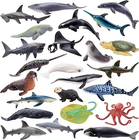 TOYMANY 24pcs Mini Ocean Animal Figurines: Realistic Cake Toppers with Sharks, Whales & Octopus -... | Amazon (US)
