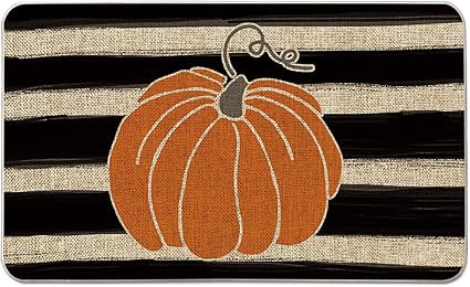 Artoid Mode Watercolor Stripes Pumpkin Decorative Doormat, Fall Seasonal Harvest Thanksgiving Vin... | Amazon (US)