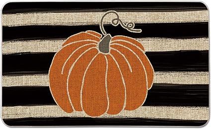 Artoid Mode Watercolor Stripes Pumpkin Decorative Doormat, Fall Seasonal Harvest Thanksgiving Vin... | Amazon (US)