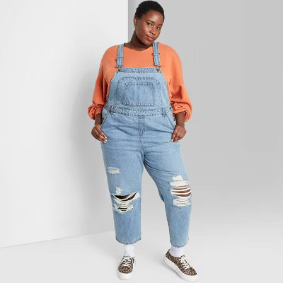 Women's Oversized Distressed Overalls - Wild Fable™ Medium Wash | Target
