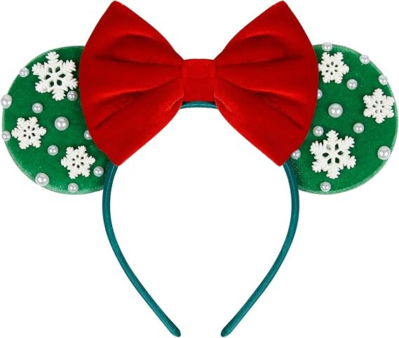 Christmas Mouse Ears Headbands for Women Velvet Mouse ear Headband Pearl Snowflakes Hair Accessor... | Amazon (US)