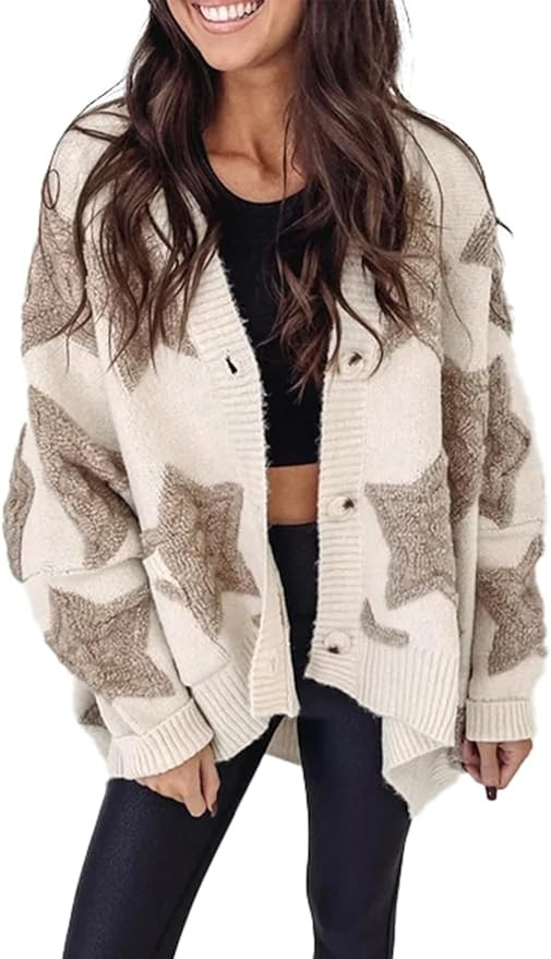 KevaMolly Womens Cardigan Sweater Sherpa Star Pattern Textured Sweater Cardigan with Pockets Casu... | Amazon (US)