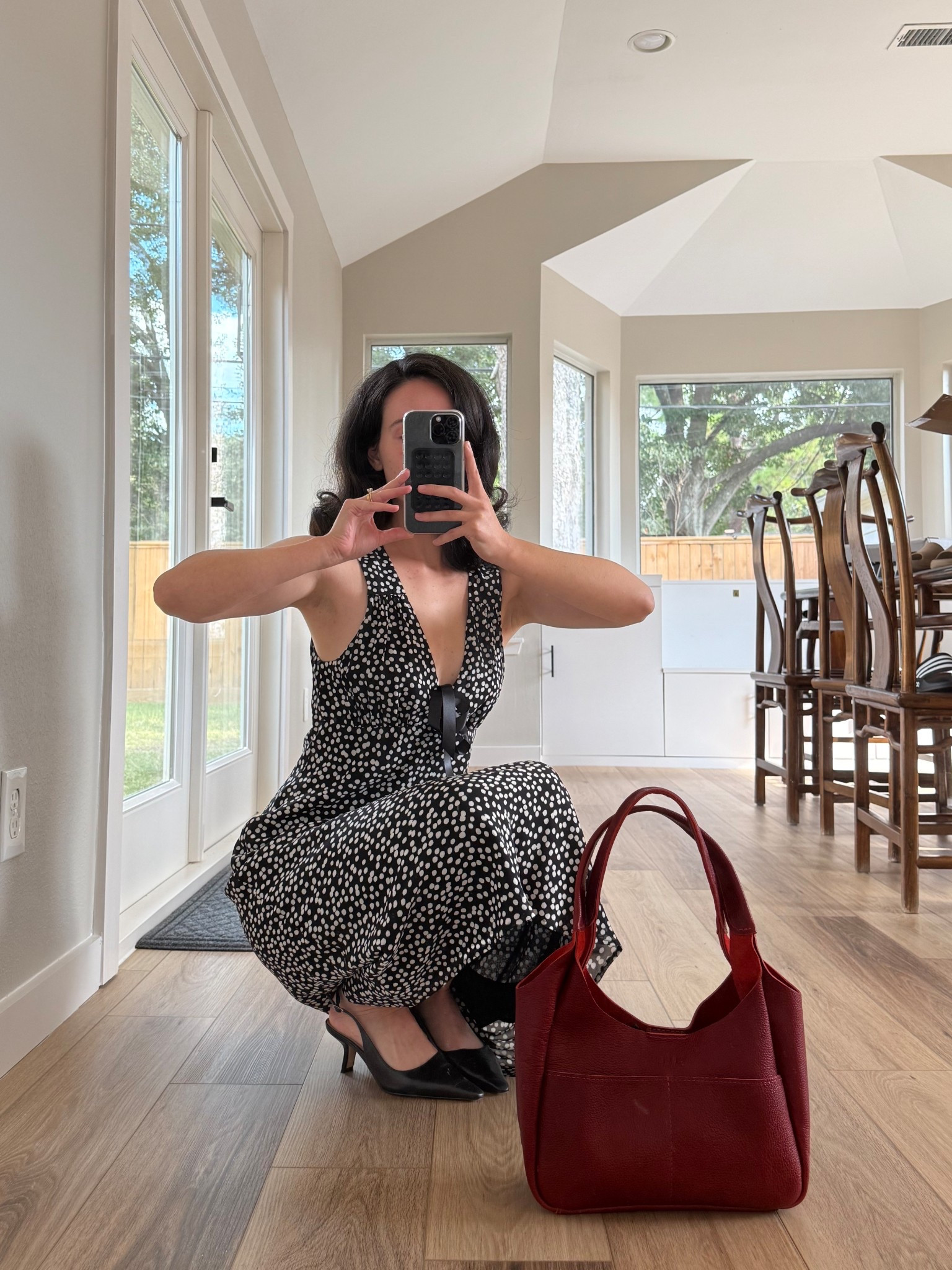 night out 🍣❣️💫 been obsessed with polka dots and The Madison Shoulder Bag by Portland Leather for fall ✨ 

#LTKPetite #LTKShoeCrush #LTKItBag