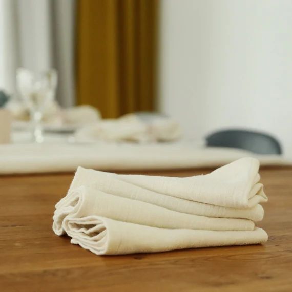 Washed Linen Napkins in Cream Ivory colour. Herringbone | Etsy | Etsy (US)
