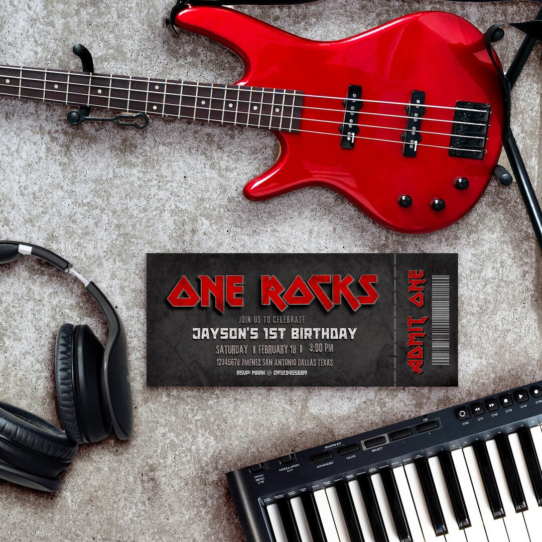 One Rocks Rocked One Year Rock and Roll Boy First Birthday Digital Editable Ticket Invite Canva T... | Etsy (US)