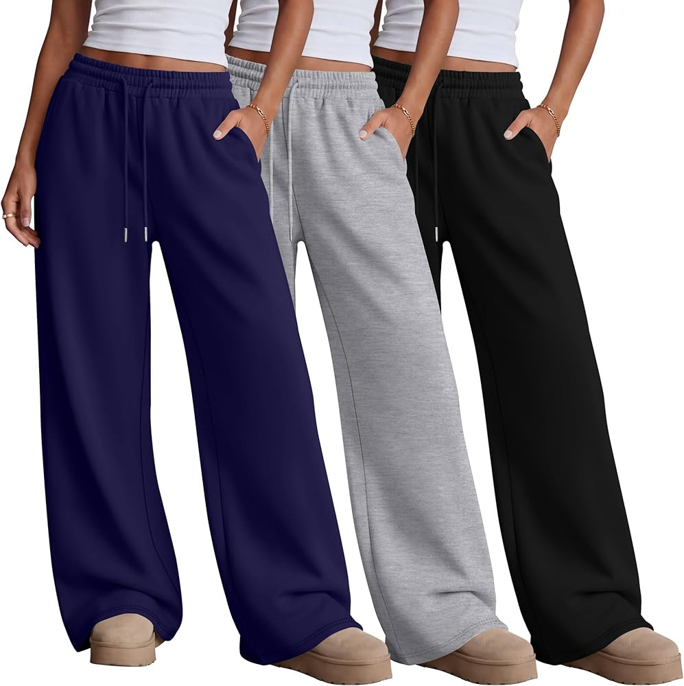 Neer 3 Pack Women's Wide Leg Sweatpants Yoga Baggy Lounge Pants Travel Cozy Drawstring Loose Y2K ... | Amazon (US)