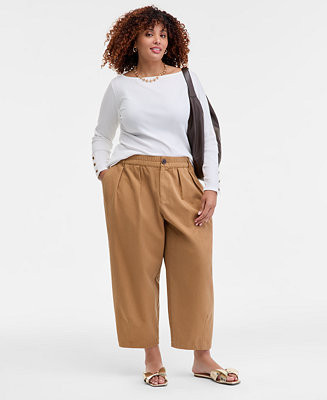 On 34th Trendy Plus Size High-Rise Pleated Barrel-Leg Pants, Macy's Exclusive  - Macy's | Macy's