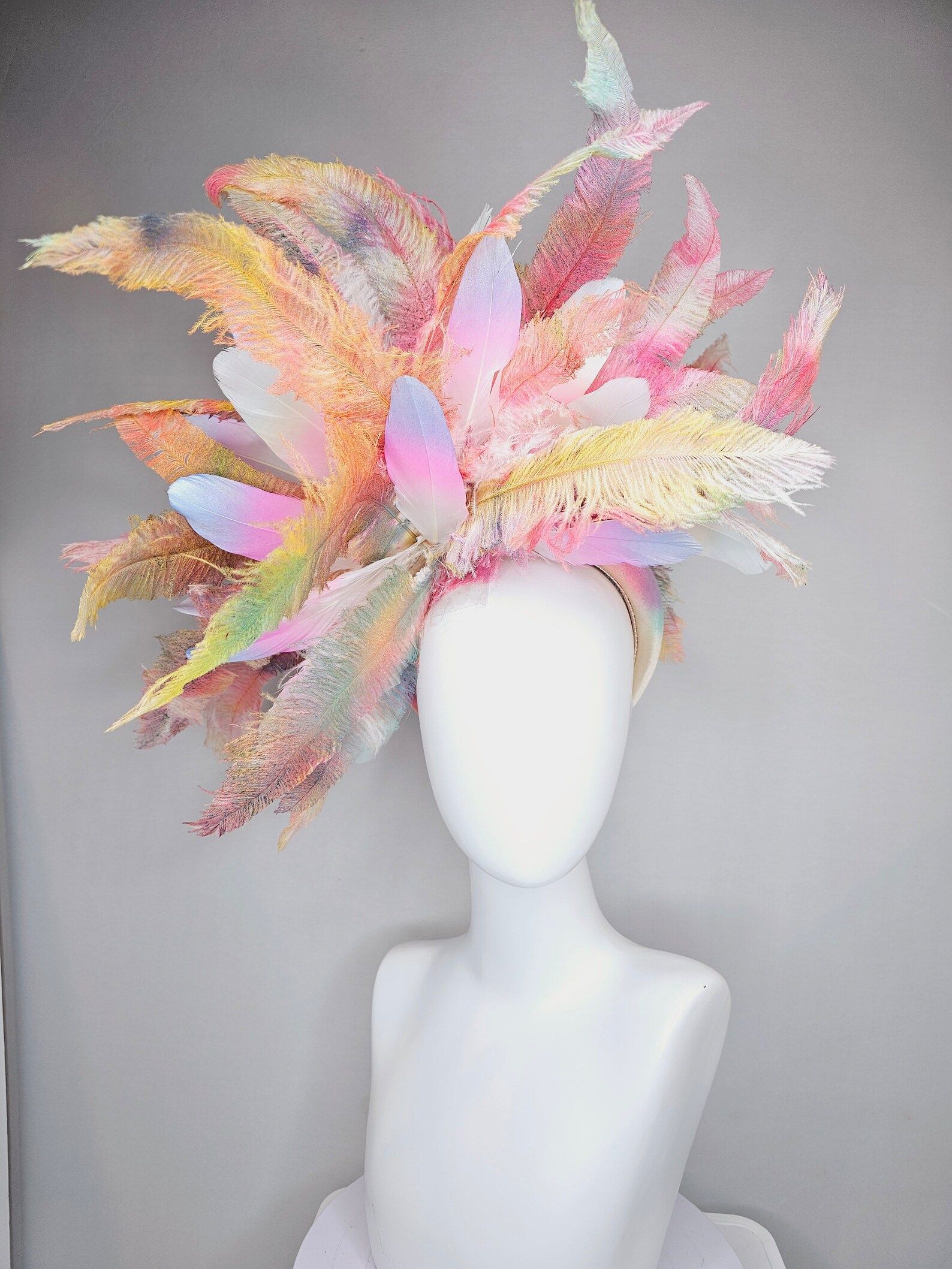 kentucky derby hat fascinator ombre rainbow colorful hand painted feathers on padded headband | Etsy (US)
