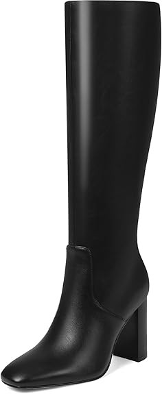 Knee High Boots for Women, Chunky Heel Faux Leather Boots Women's Comfortable Square Toe Shoes Lo... | Amazon (US)