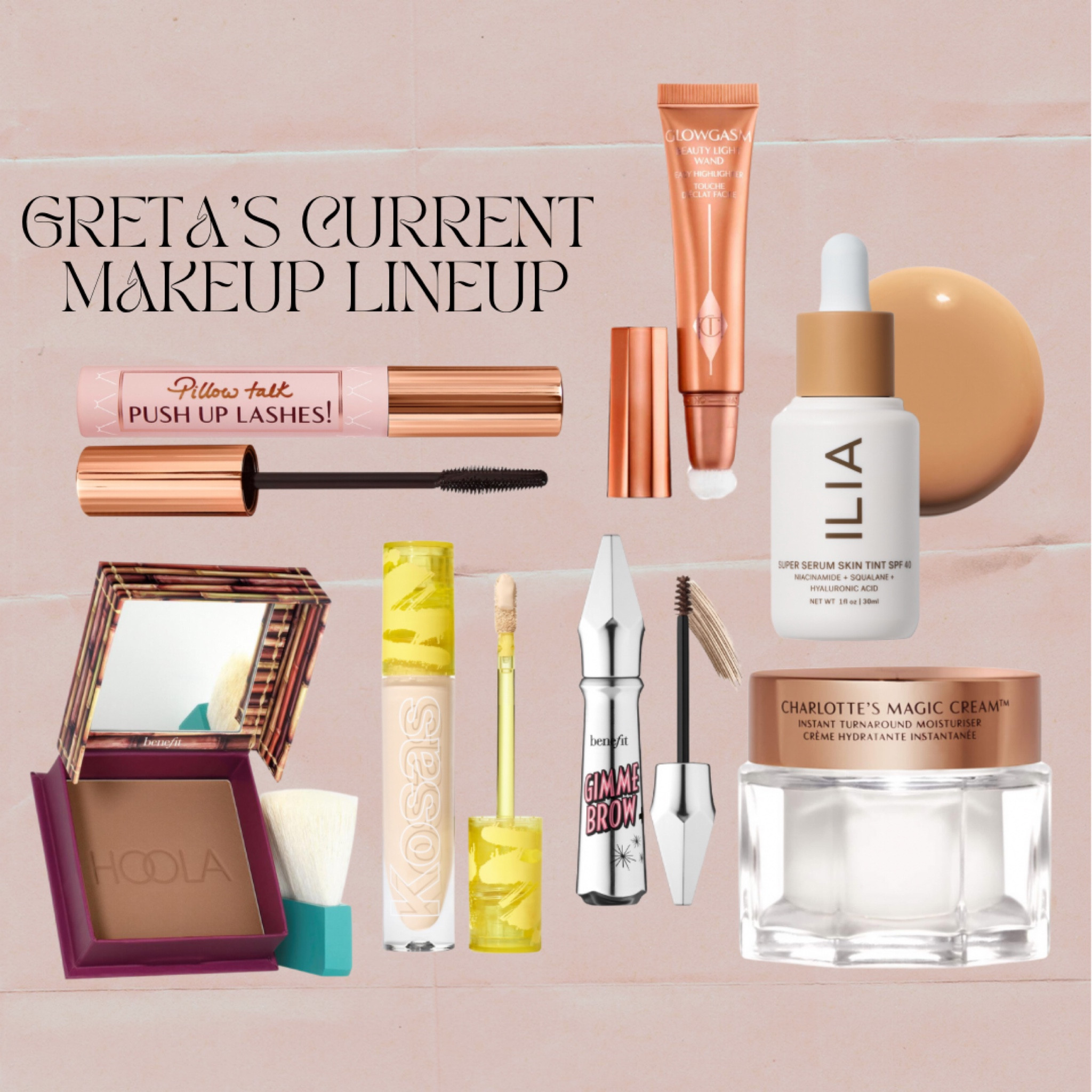 greta’s current makeup lineup (just in time for the sephora sale!!)

-ilia skin tint
-benefit hoola bronzer
-charlotte tilbury glowgasm
-kosas concealer
-charlotte tilbury pillow talk push up! mascara
-charlotte tilbury charlotte’s magic cream
-benefit gimme brow

#LTKfindsunder50 #LTKbeauty #LTKxSephora