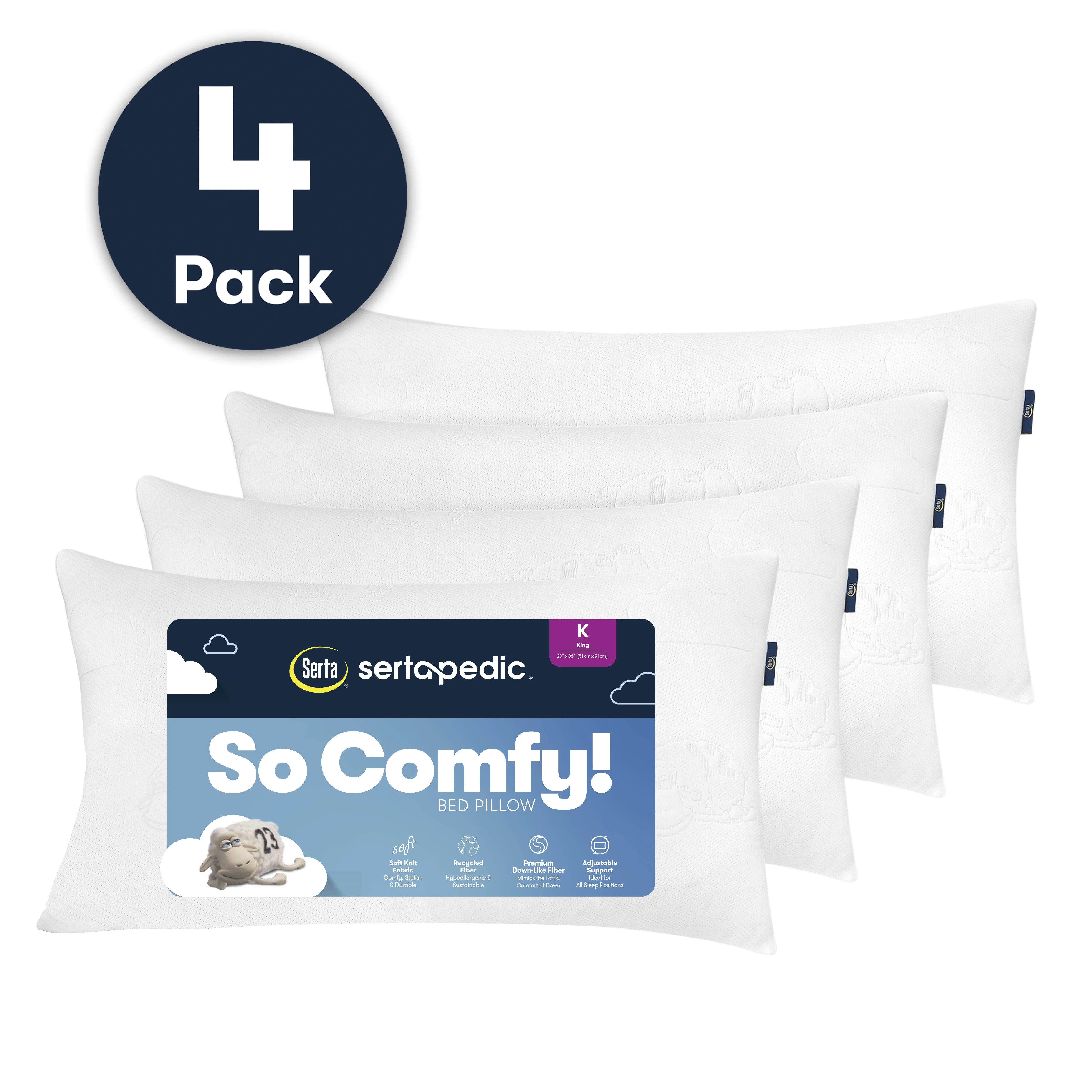 Serta So Comfy Bed Pillow, King, 4 Pack | Walmart (US)
