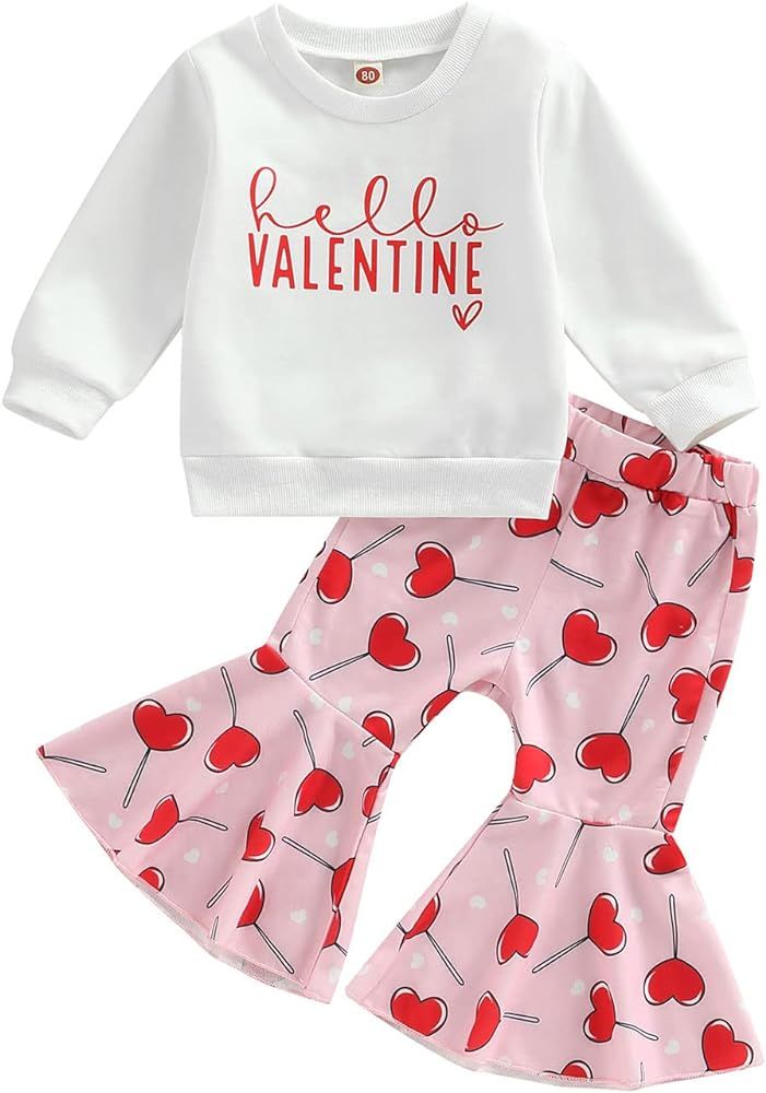 KtwHarnu Toddler Baby Girl Valentines Day Outfit Letter Print Long Sleeve Crewneck Sweashirt Top ... | Amazon (US)