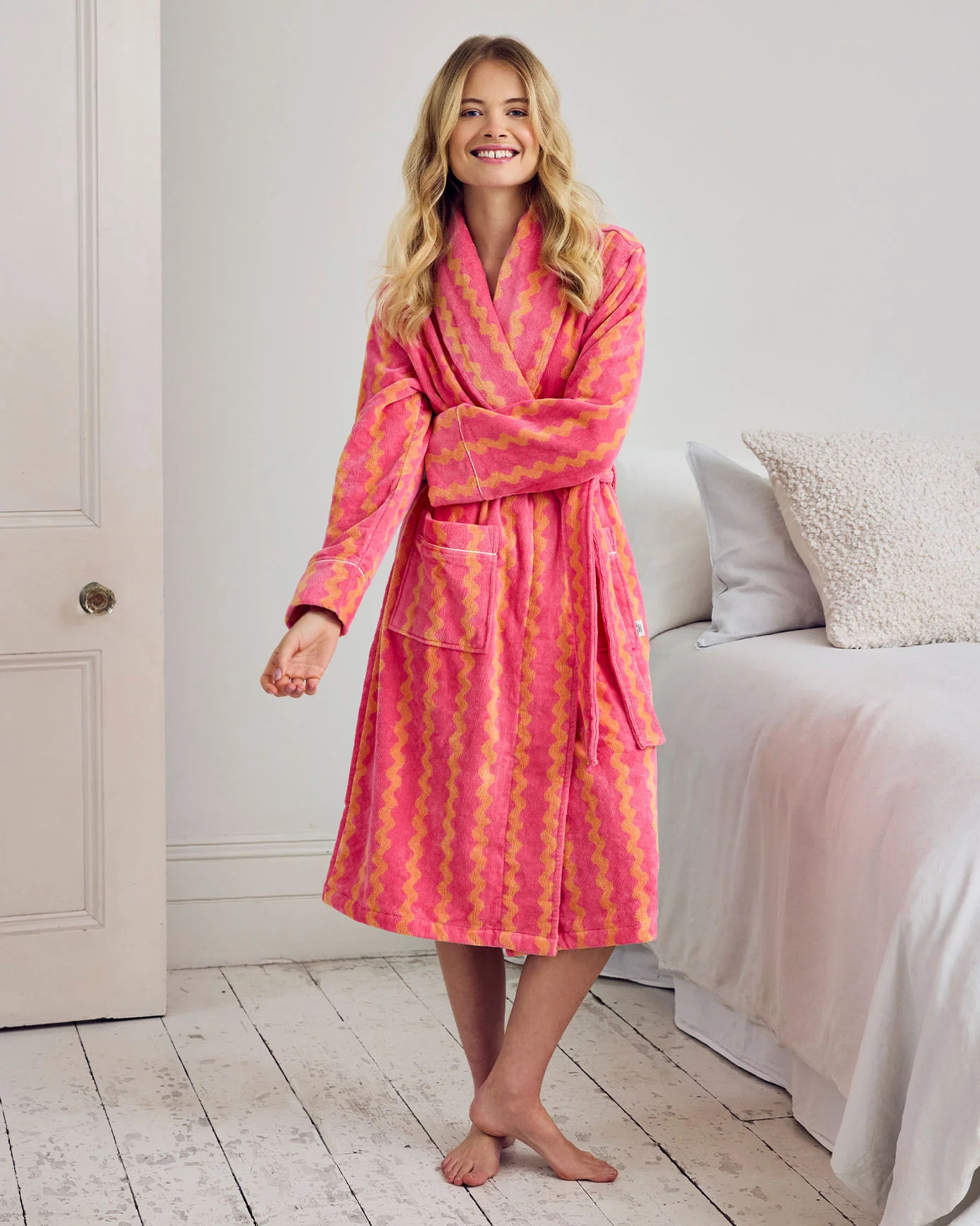 Cotton Towelling Sunset Wavy Stripe Dressing Gown | Chelsea Peers NYC