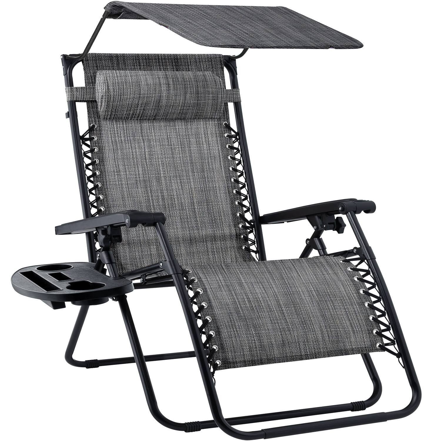 Best Choice Products - Folding Zero Gravity Recliner Patio Lounge Chair w/ Canopy Shade, Headrest, Tray - Gray | Best Buy U.S.