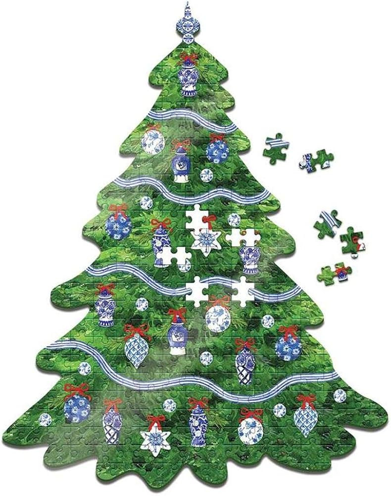 Two's Company 500-Piece Christmas Tree Puzzle with Blue and White Ornaments, Holiday Chinoiserie ... | Amazon (US)