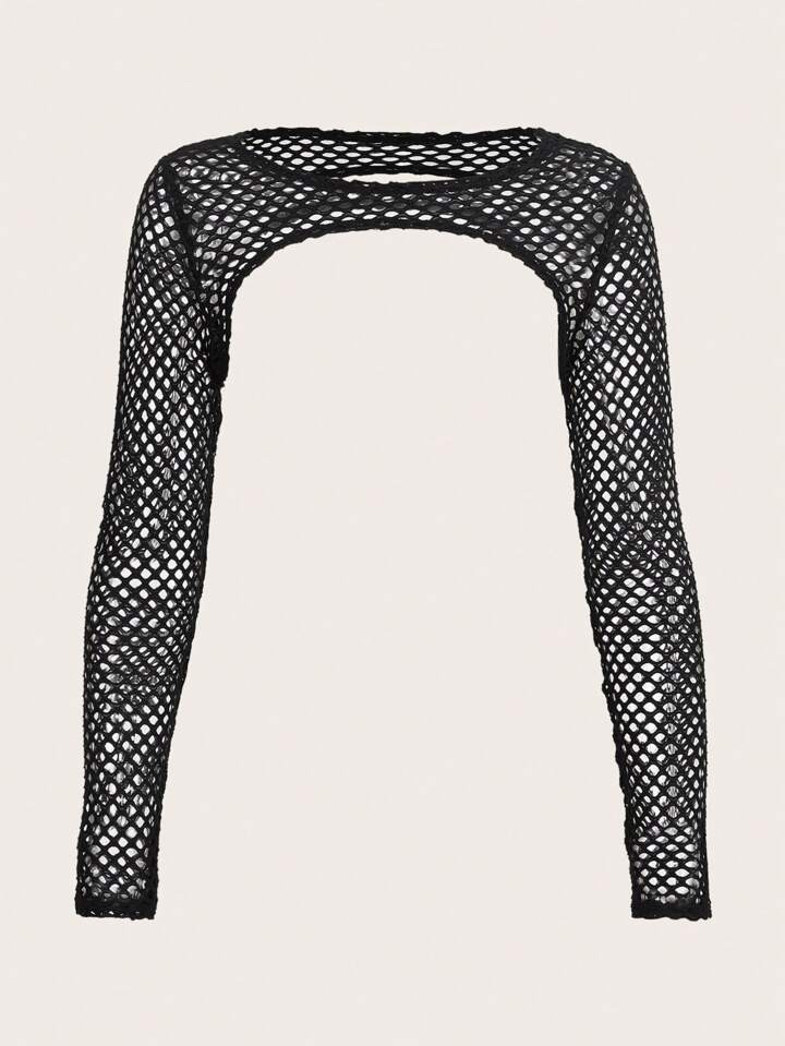 SHEIN ICON Solid Fishnet Super Crop Top | SHEIN