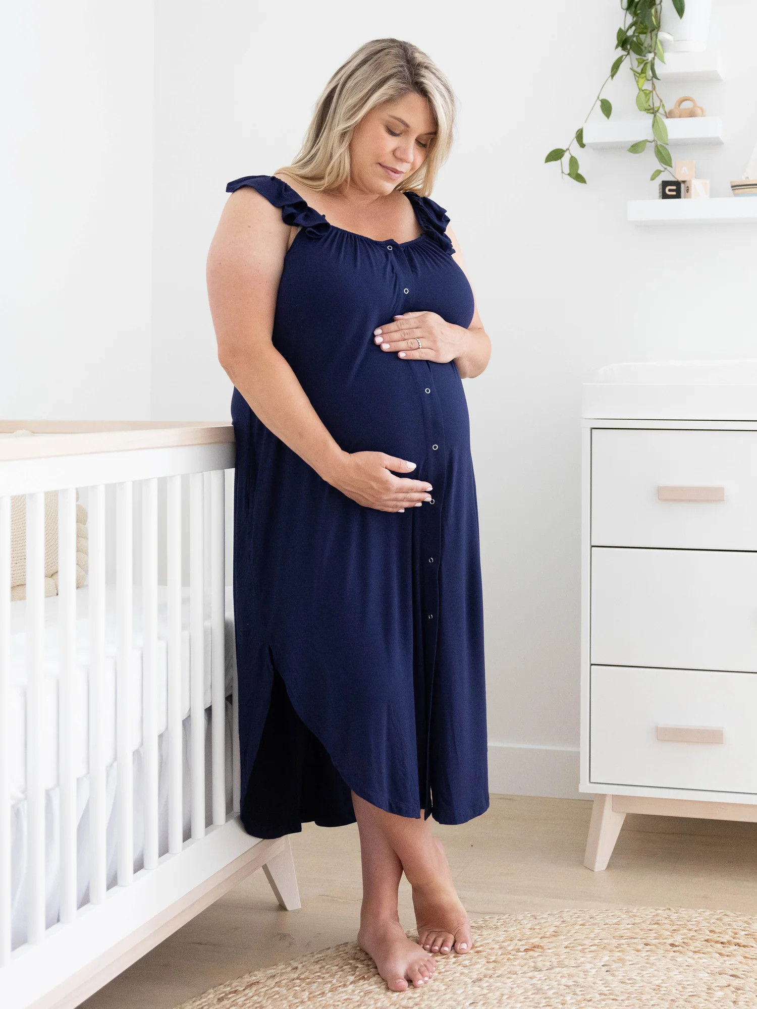 Ruffle Strap Labor & Delivery Gown | Navy - Kindred Bravely | Kindred Bravely