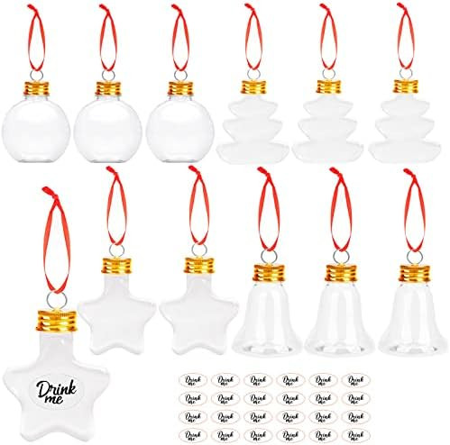 Acewen 12Pcs Christmas Booze Balls with 24Pcs Stickers Fillable Clear Plastic Star Bell Round Xma... | Amazon (US)