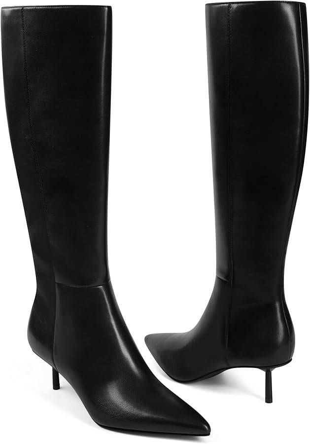 USIMAD Knee High Boots for Women Pointed Toe Tall Boots 2 In Kitten Heel with Side Zipper Sexy Lo... | Amazon (US)