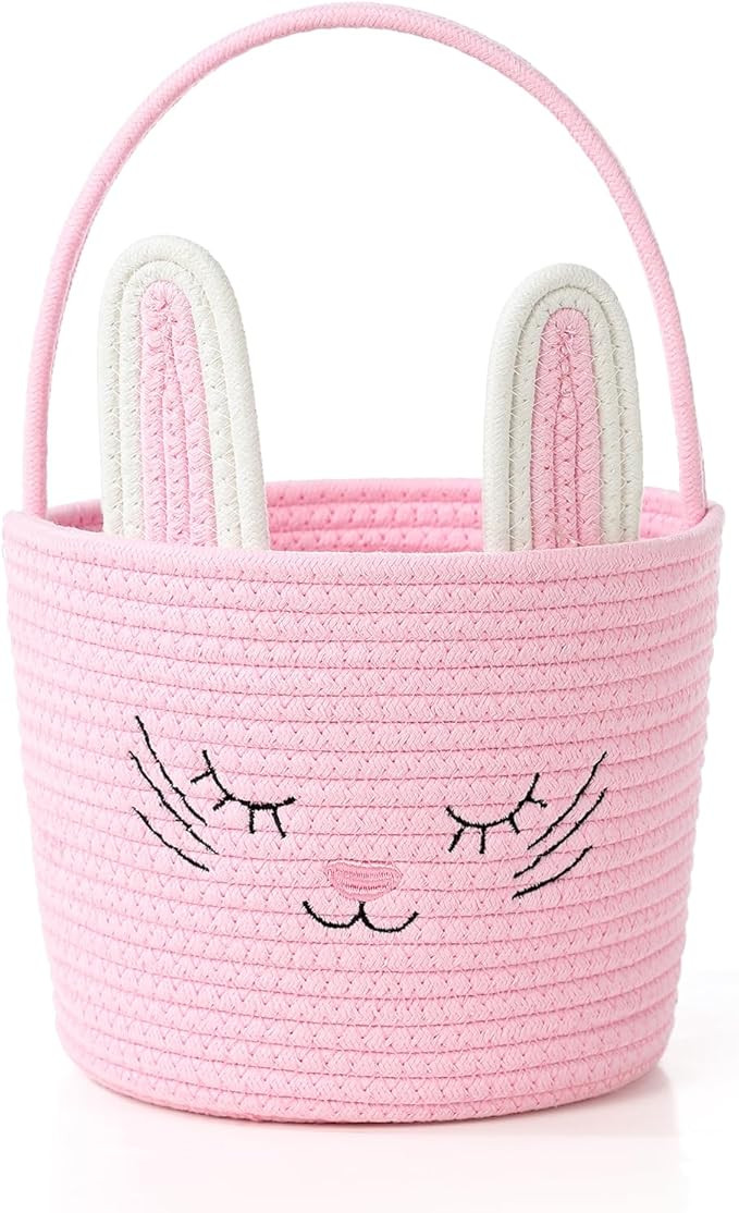 Easter Basket with Handle Woven Baby Gifts Empty Bunny Basket For Girls Boys Kids Gift Baby Showe... | Amazon (US)