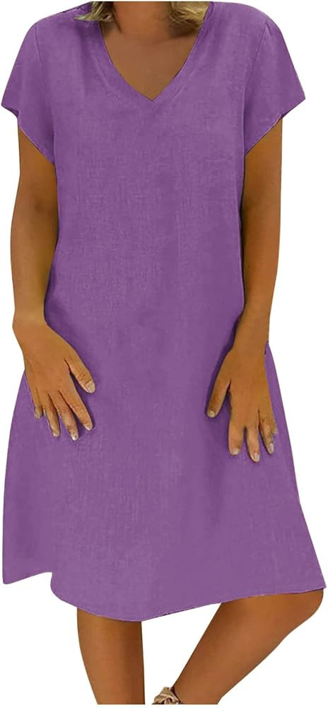 FunAloe Dresses for Women UK Sales Linen Dresses Shirt Dresses Summer Dresses Midi Dresses Plain ... | Amazon (UK)