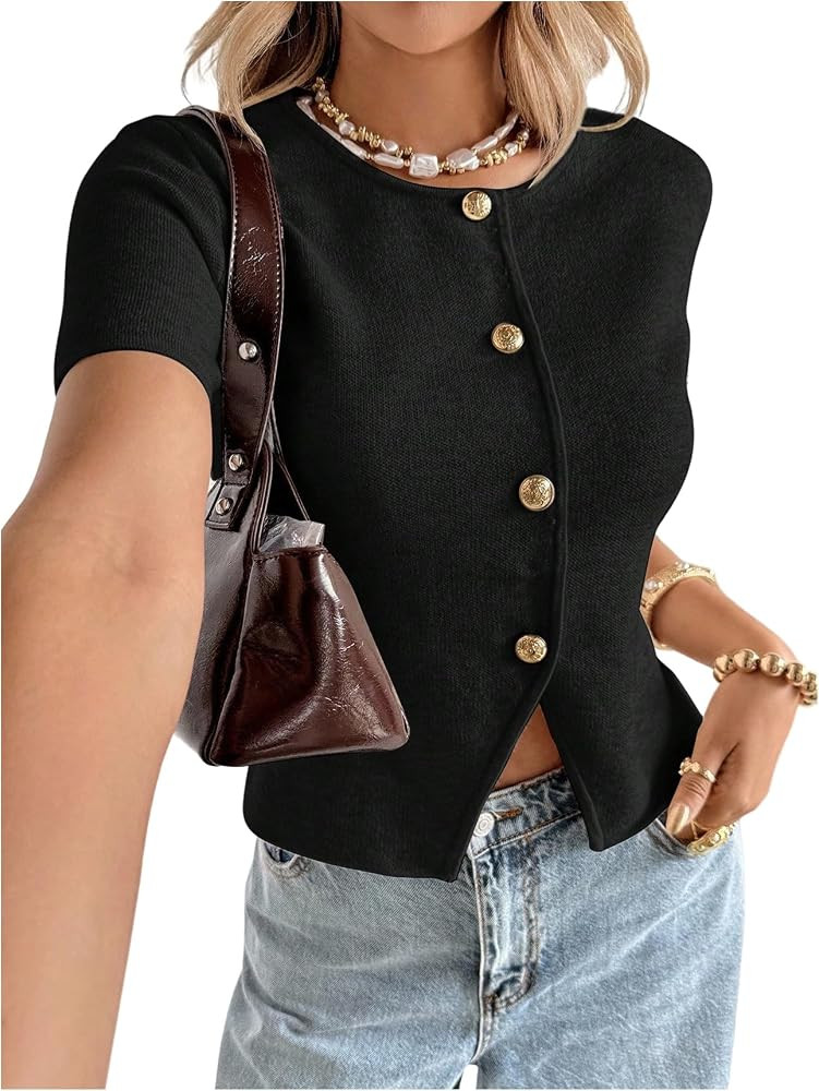 SOLY HUX Women's Button Down Mini Cardigan Short Sleeve Elegant Fall Sweater | Amazon (US)