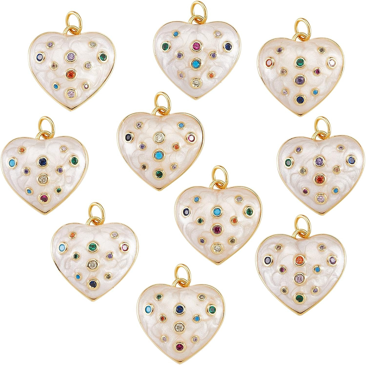 COGCHARGER 10 Pieces Heart Enamel Charm with Cubic Zirconia Colorful Love Charm Real 18K Gold Pla... | Amazon (US)