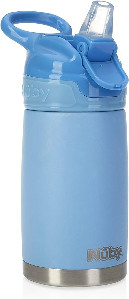 Nuby Thirsty Kids No Spill Flip-It Reflex Stainless Steel Travel Cup or Water Bottle, Blue, 10 Oz | Amazon (US)