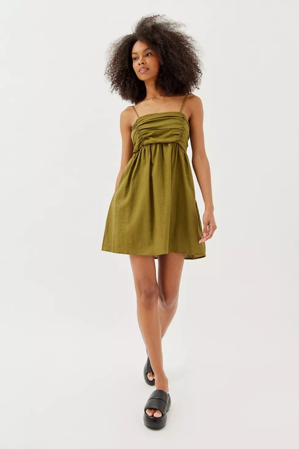 Urban Renewal Made In LA Eco Linen Tie Shoulder Ruched Babydoll Dress | Urban Outfitters (US and RoW)