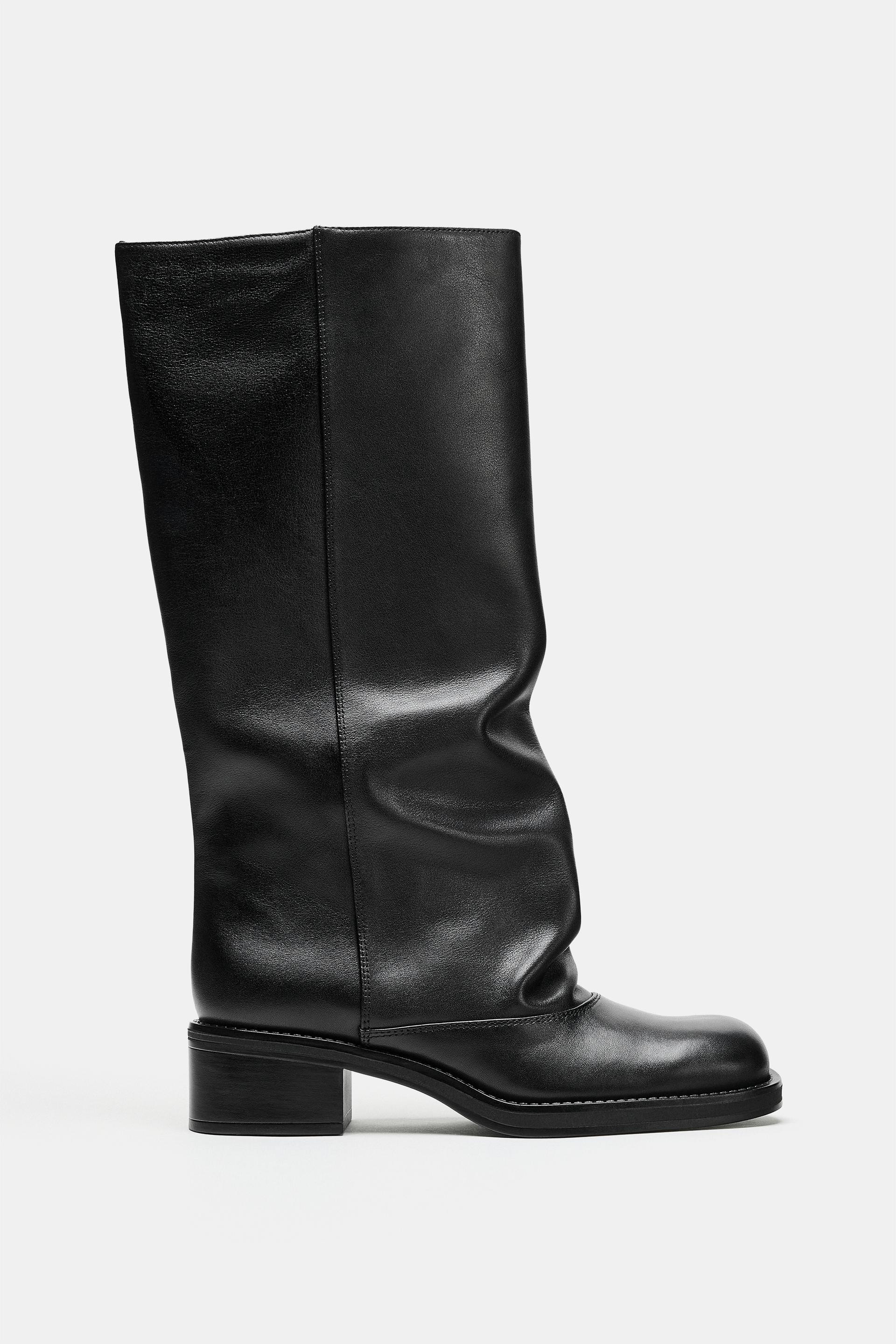 Zara - Leather Biker Boots - Black - 6½ - Woman | Zara US