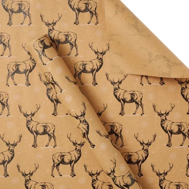 Majestic Deer Kraft Wrapping Paper, Christmas, Natural Brown, 30" Wide, Fsc Kraft Paper, Holiday ... | Walmart (US)