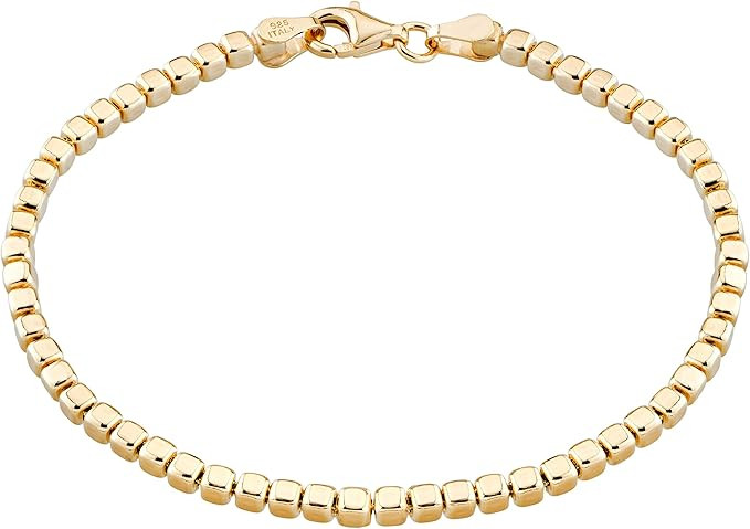 Miabella 18K Gold Over 925 Sterling Silver Organic Cube Bead Chain Bracelet for Women Men, Handma... | Amazon (US)
