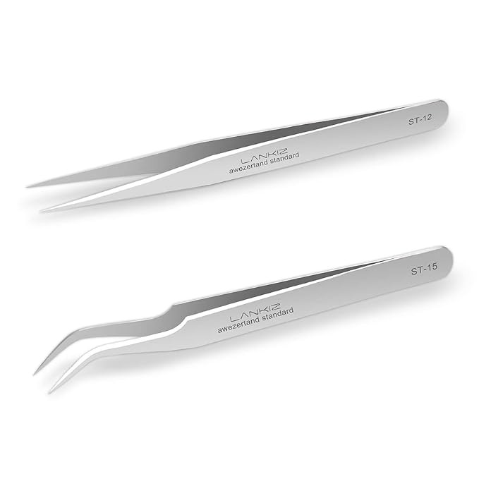 LANKIZ Eyelash Extension Tweezers Stainless Steel Straight and Curved Volume Lash Tweezers Set fo... | Amazon (US)