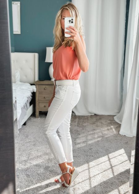 As summer turns into fall what are you wearing? Cute summer/fall outfit: coral tank top, white pants, white belt, white wedges

#LTKFind #LTKhome #LTKSeasonal