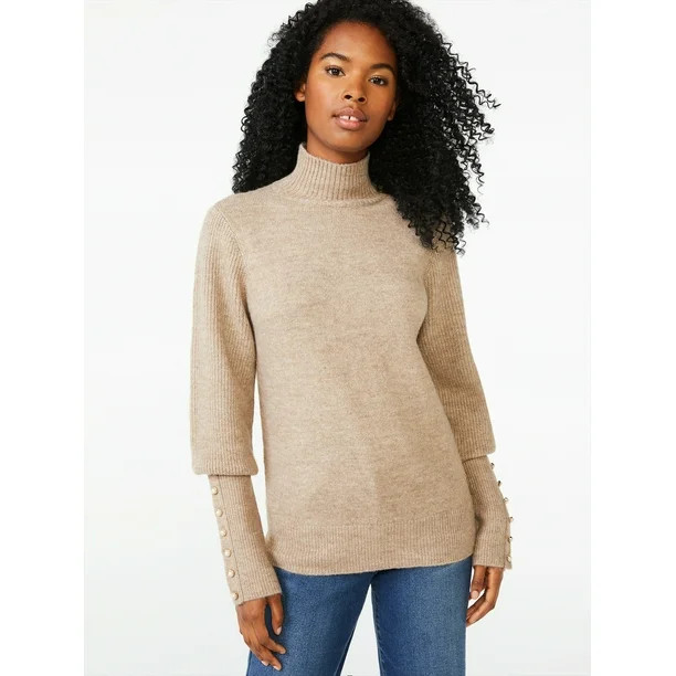 Scoop Women's Button Cuff Turtleneck Sweater - Walmart.com | Walmart (US)