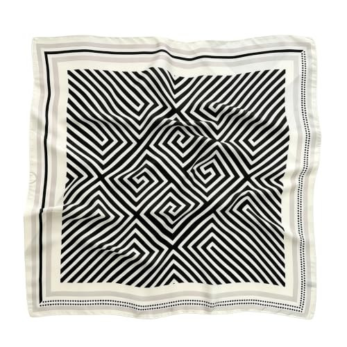 Black & White Geometric Optical Illusion Bandana Kerchief, 27.5” x 27.5” Abstract Maze Spiral Silk Scarf with Dot Border, Silk Head Neck Hair Bag Tie, Unisex for Daily Casual, Office & Streetwear | Amazon (US)