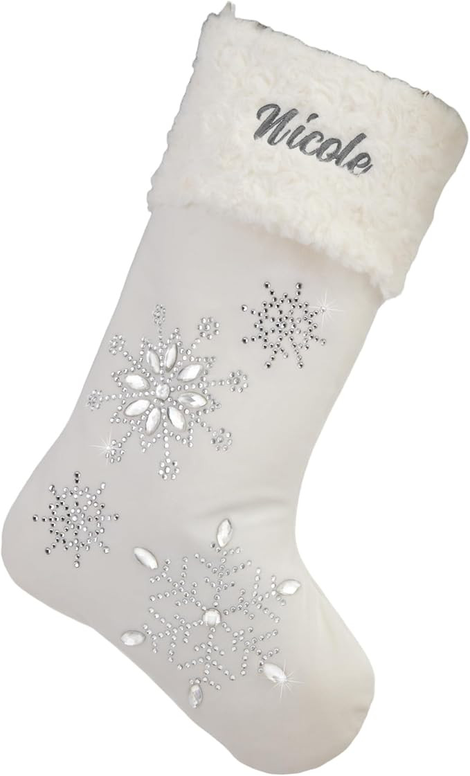 Personalization Universe Season's Sparkle Custom Embroidered Christmas Stocking with Clear Jewele... | Amazon (US)