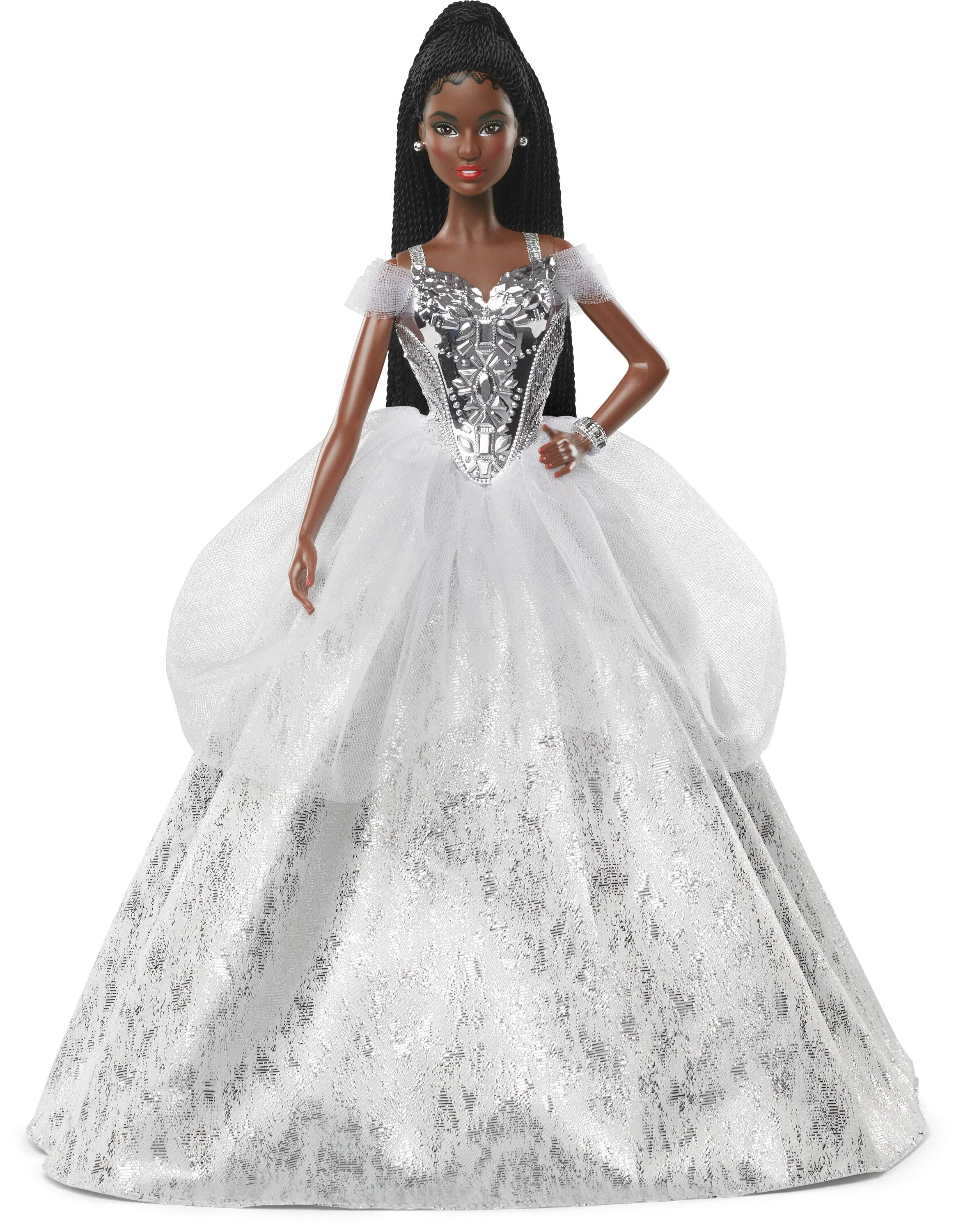 Barbie Signature 2021 Holiday Barbie Doll (12-inch, Brunette Braids) In Silver Gown | Walmart (US)