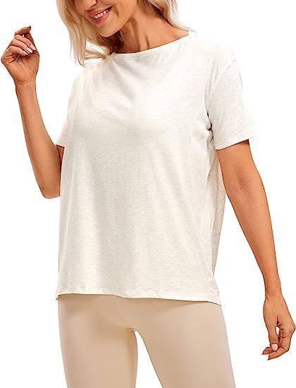 CRZ YOGA Women's Pima Cotton Short Sleeve Shirts Loose Fit Gym Workout T-Shirt Athletic Casual To... | Amazon (US)