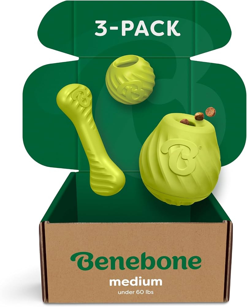 Benebone 3-Pack Ball/Bone Medium/Pawbler Rubber Pet Toys | Amazon (US)