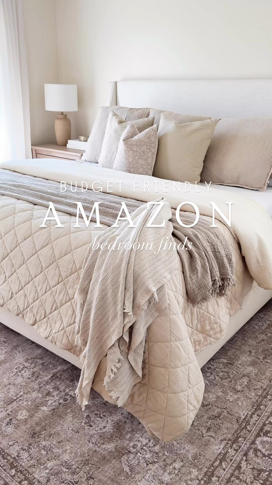 Amazon bedroom finds, neutral bedding , area rug, neutral rug, comforter, throw pillow, throw blanket, nightstand, comforterr

#LTKHome #LTKSaleAlert #LTKFindsUnder50