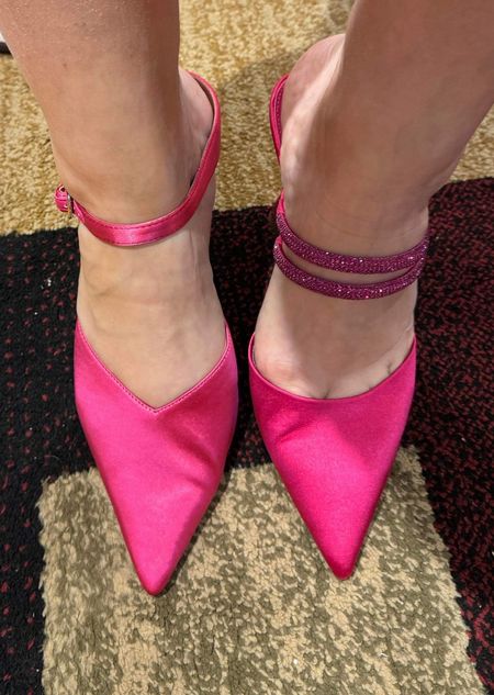 💓💓💓 If you are in LOVE with pink as much as we are in our circle- one can not have ENOUGH of pink shoes! 🩷

These beauties are similar- yet very different! 

Left can be worn in a professional setting with a nice suit or a dress! 👗 

Right is your Blingy pair for a Dress Up Event! 

Both are Comfortable! 

I recommend to spray them with a protective spray before wearing - because they are satin! 

#LTKstyletip #LTKsalealert #LTKshoecrush