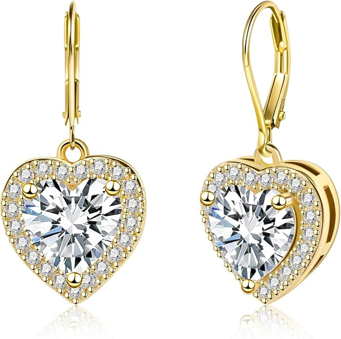 925 Sterling Silver 14K Gold Plated Heart Dangle Earrings, ALEXCRAFT Dangling Drop Earring for Tr... | Amazon (US)