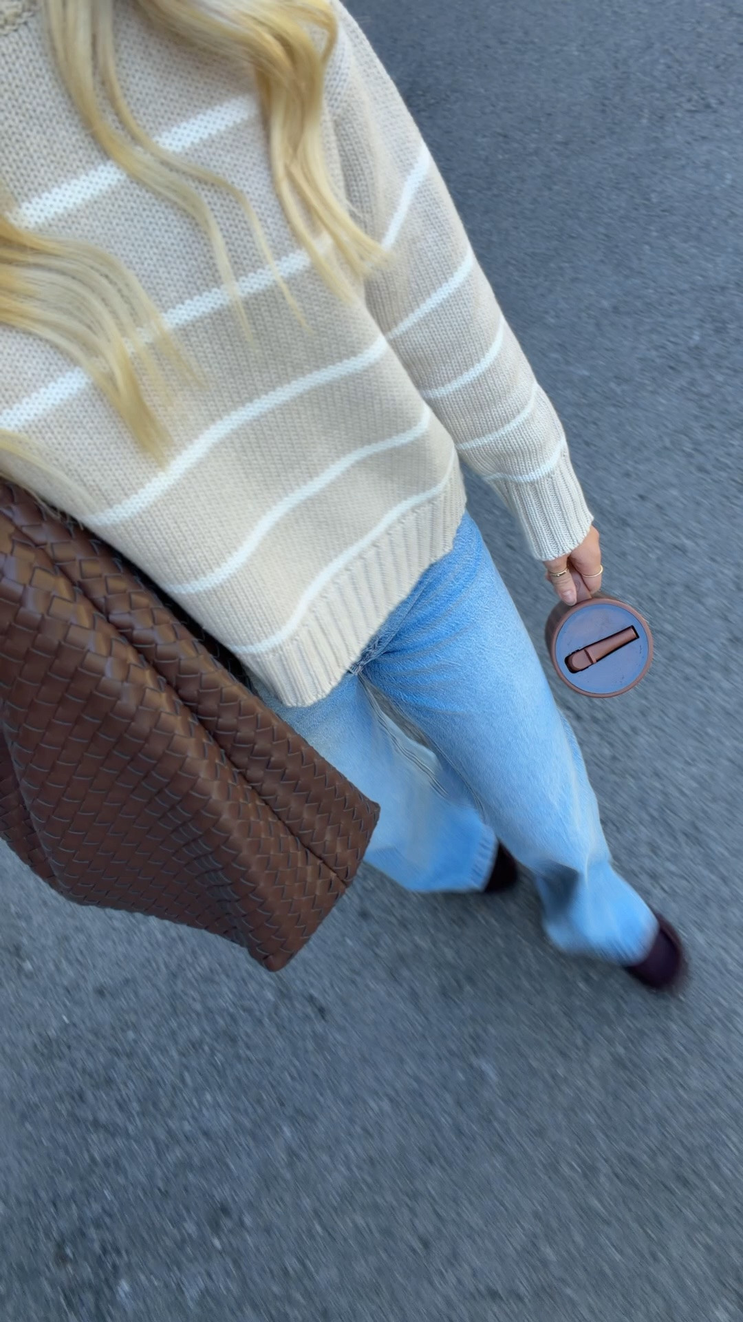 What I’m wearing today! Love this trending striped sweater from quince! 100% organic cotton! And these jeans are my go-to! A splurge and WORTH IT! This Walmart bag looks like Bottega! @Pistola Denim  @Quince  @Walmart @HydroJug @Ana Luisa

#LTKootd #LTKdayinmylife #LTKWorkwear