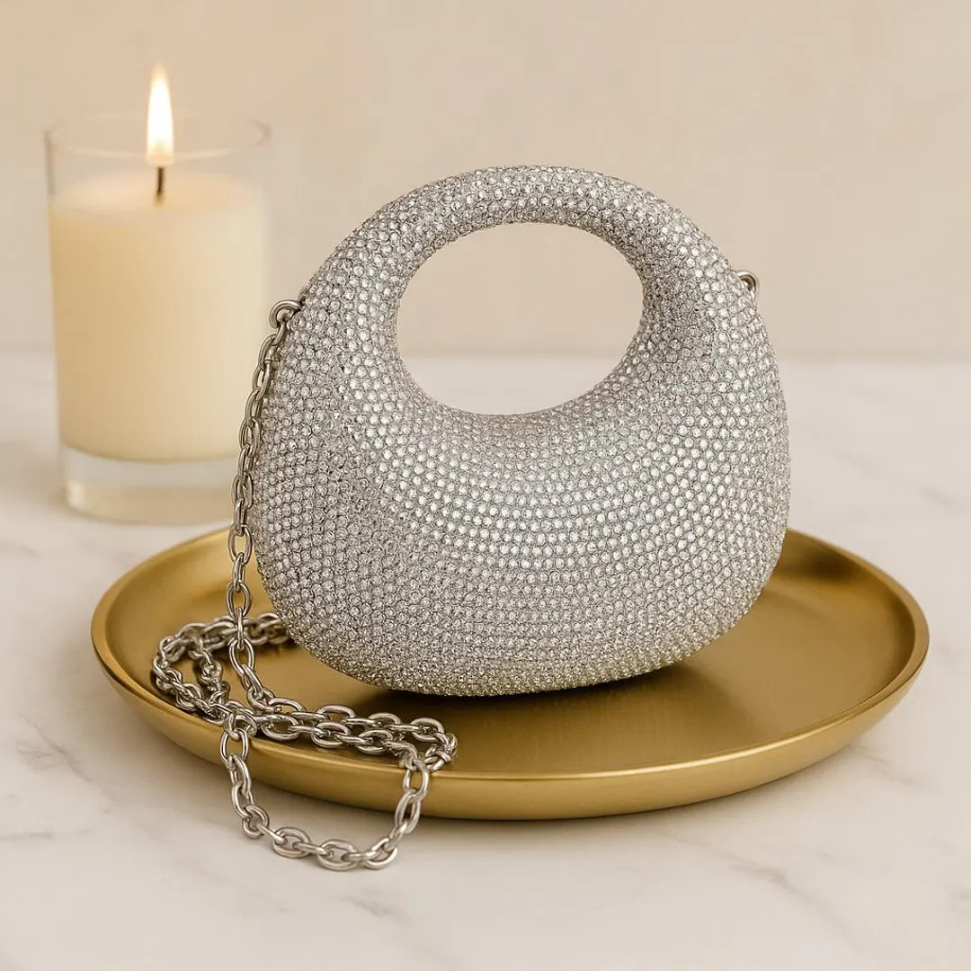 Mini Silver Crystal Clutch Bag | Luxury Rhinestone Evening Purse With Chain | Bridal Party Handba... | Etsy (US)