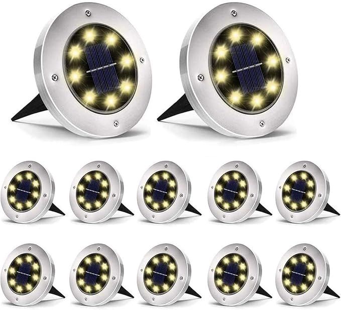 Aogist Solar Ground Lights 12 Pack, 8 LED Solar Garden Lights, Waterproof Outdoor Solar Disk Ligh... | Amazon (US)