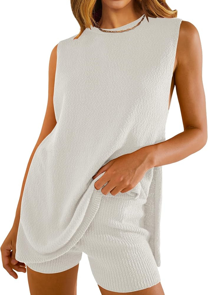 NENONA Women's Summer Sleeveless Sweater Sets Casual Knit Tunic Tops and Shorts 2 Piece Outfits | Amazon (US)
