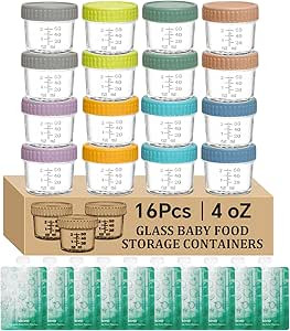 16 pcak Glass Baby Food Storage Containers & 10 Pack Reusable Baby Food Pouches Set, 4 oz Glass J... | Amazon (US)