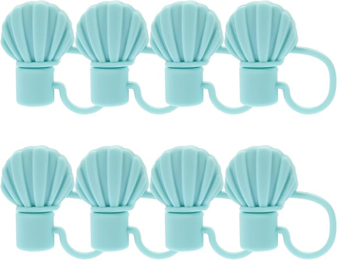 Kichvoe 8Pcs Cute Silicone Straw Covers Blue Cap Sea Shell Straw Topper Straw Toppers Blue Resusa... | Amazon (US)