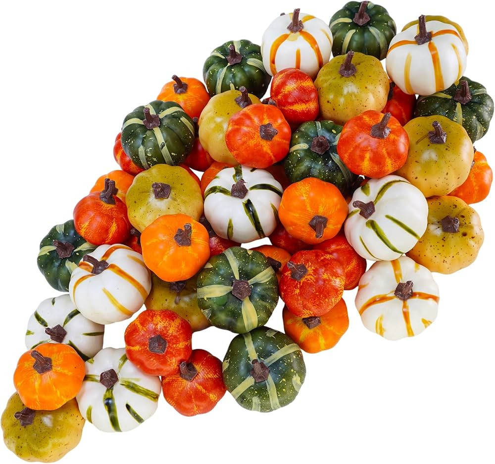 Winlyn 56 Pcs Assorted Mini Artificial Pumpkins Fall Harvest Pumpkins Foam Pumpkins Decorative Fa... | Amazon (US)